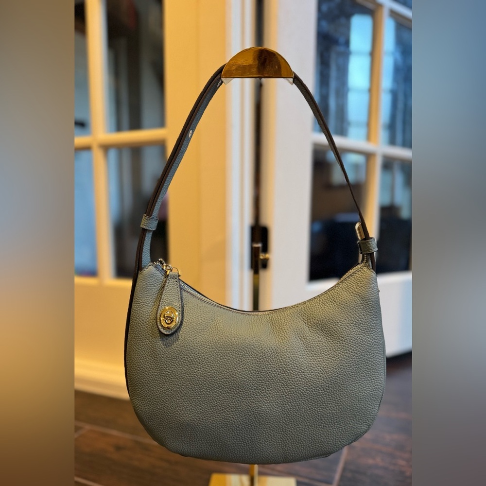 SOLD Adjustable Blue Leather Crescent Shoulder Bag
